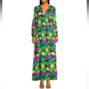 Skies Are Blue tropical floral long sleeve maxi dress